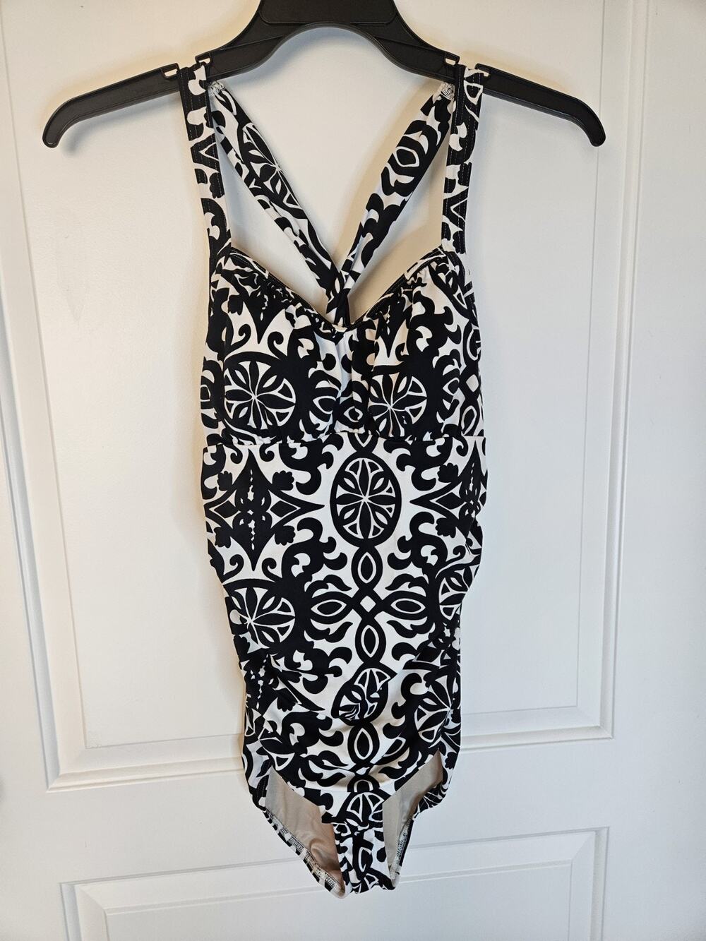 LANDS' END Black White One Piece Swimsuit Size 10 Long 10L NEW NWOT